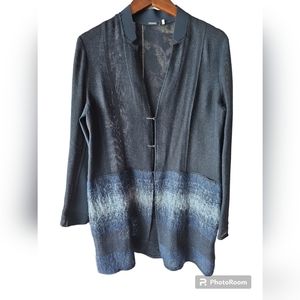 ELIE TAHARI Women's Long Fleece Wool‎ Mesh Alpaca Contrast Cardigan Sweater M